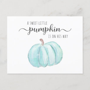 Pumpkin Blue Watercolor Pojke Virtuell Shower Inbjudan Vykort