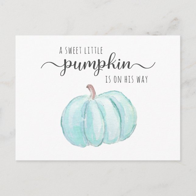 Pumpkin Blue Watercolor Pojke Virtuell Shower Inbjudan Vykort (Framsida)