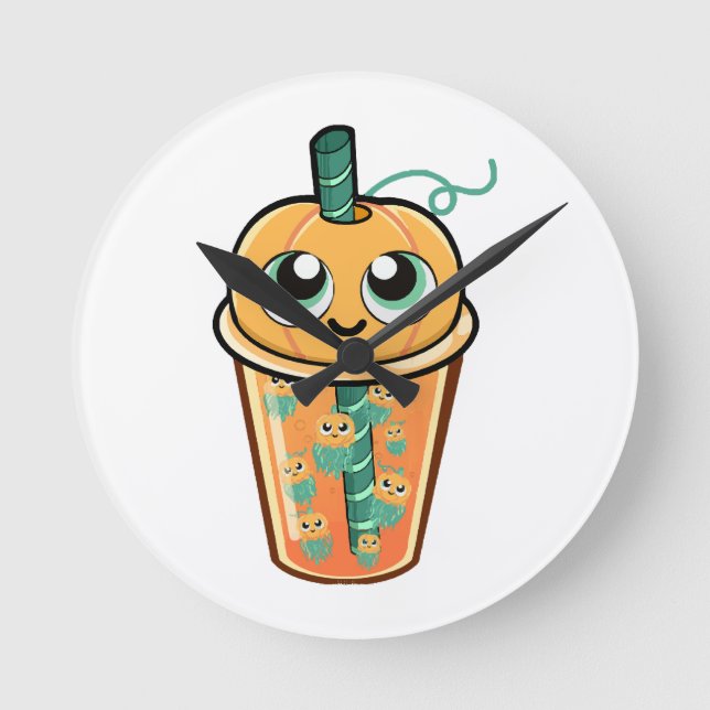 Pumpkin Boba Jellyfish Rund Klocka (Framsida)