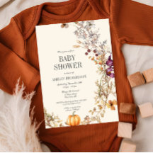 Pumpkin Boho Baby Shower-inbjudan för Blommigt