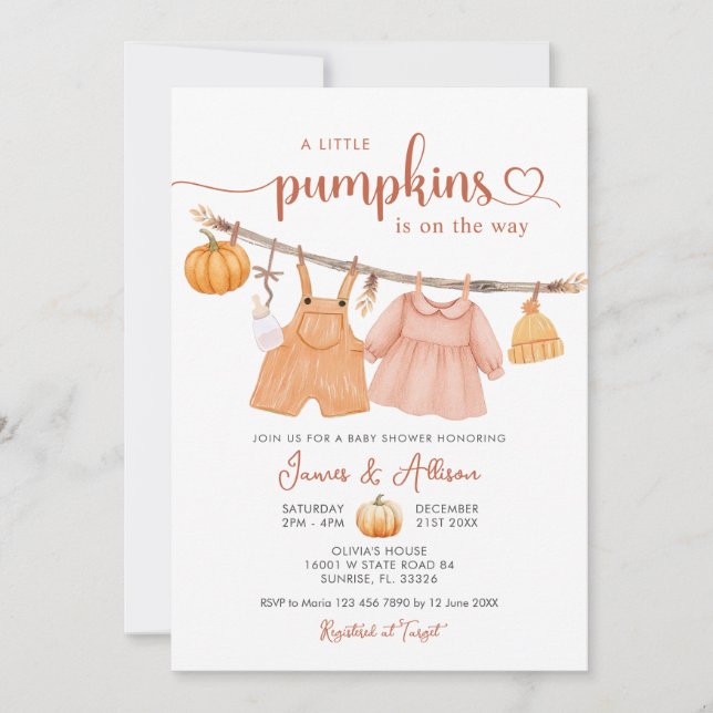 Pumpkin Boho Barnkläders Baby Shower-inbjudan Inbjudningar (Framsida)