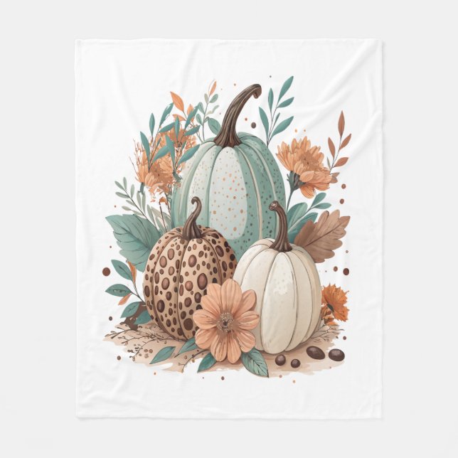 Pumpkin Boho-Blommigt Fleecefilt (Framsidan)
