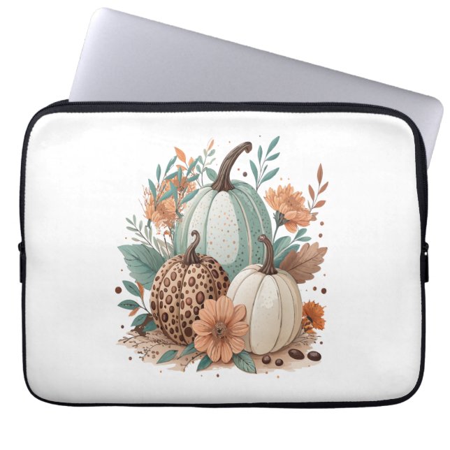 Pumpkin Boho-Blommigt Laptop Fodral (Framsidan)