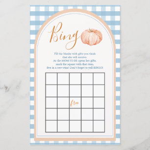 Pumpkin Boho Blue Gingham 1st Birthday Bingo Game
