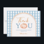 Pumpkin Boho Blue Gingham 1st Birthday Tack Kort<br><div class="desc">Pumpkin Boho Blue Gingham 1:a födelsedag - tack</div>