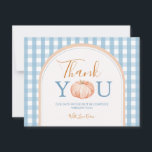 Pumpkin Boho Blue Gingham 1st Birthday Tack Kort<br><div class="desc">Pumpkin Boho Blue Gingham 1:a födelsedag - tack</div>