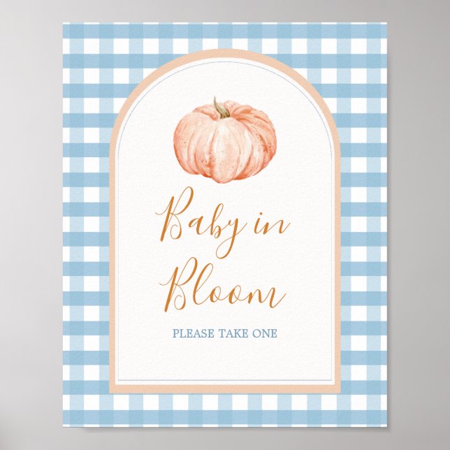 Pumpkin Boho Blue Gingham Baby i Bloom Sign Poster (Framsidan)