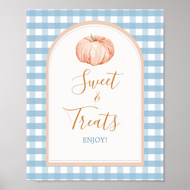 Pumpkin Boho Blue Gingham Baby Shower Sweet Trets Poster (Framsidan)