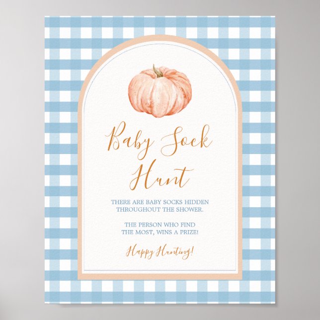 Pumpkin Boho Blue Gingham Baby Sock Hunt Poster (Framsidan)