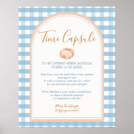 Pumpkin Boho Blue Gingham Birthday Time Capsule Poster
