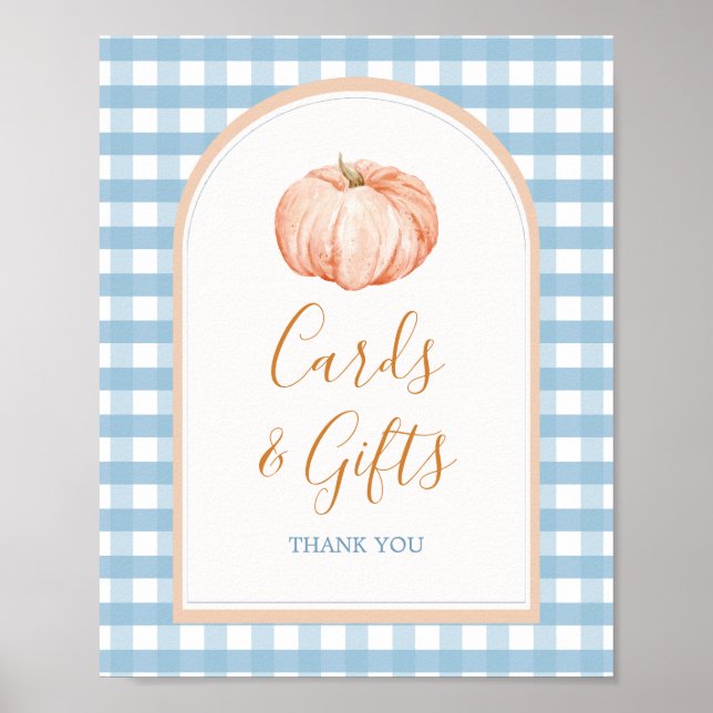 Pumpkin Boho Blue Gingham Cards & Gifts Poster (Framsidan)