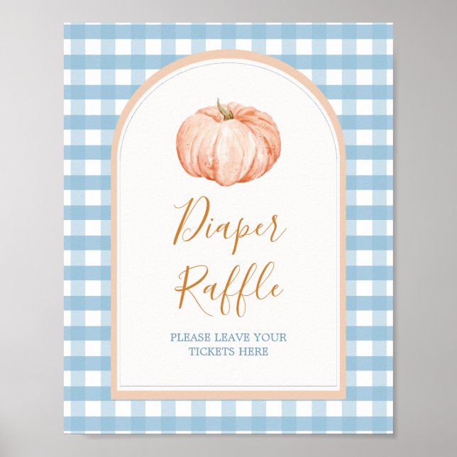 Pumpkin Boho Blue Gingham Diaper Raffle Poster (Framsidan)