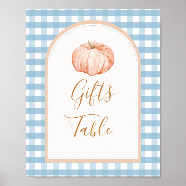 Pumpkin Boho Blue Gingham Gifts Bord Sign Poster (Framsidan)
