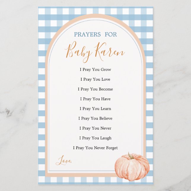 Pumpkin Boho Blue Gingham Kärlek Prayers för Baby (Framsida)