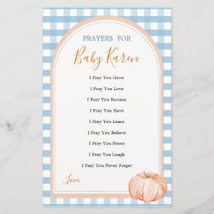 Pumpkin Boho Blue Gingham Kärlek Prayers för Baby