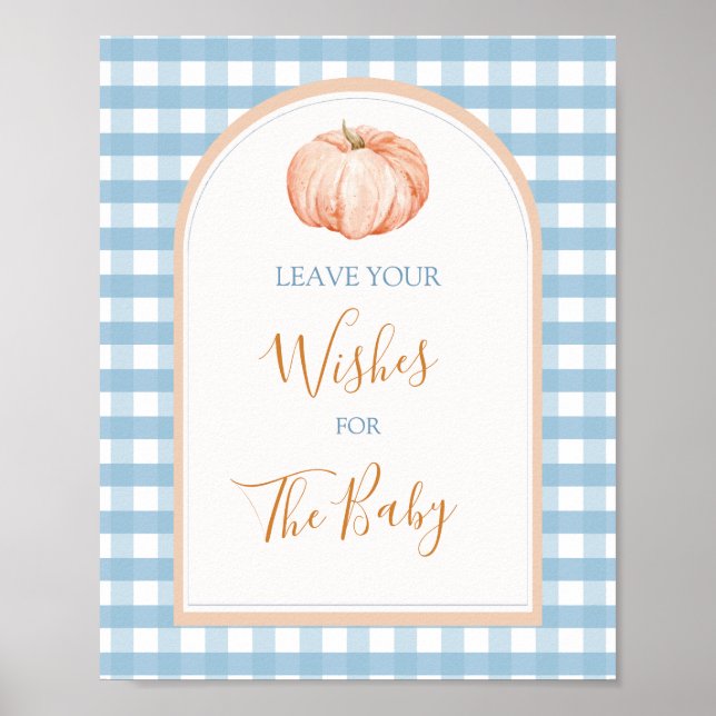 Pumpkin Boho Blue Gingham Önskemål för Baby Poster (Framsidan)