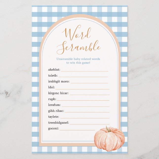 Pumpkin Boho Blue Gingham Ord Scramble Game (Framsida)