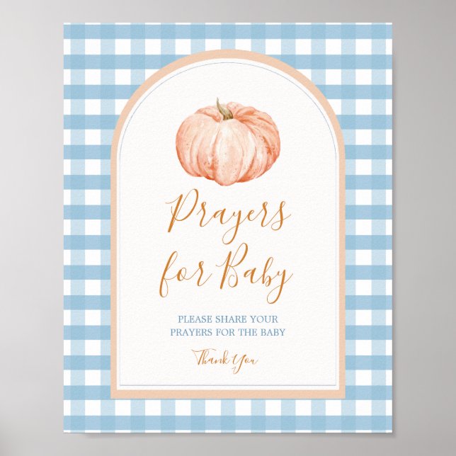 Pumpkin Boho Blue Gingham Prayers for Baby Sign Poster (Framsidan)