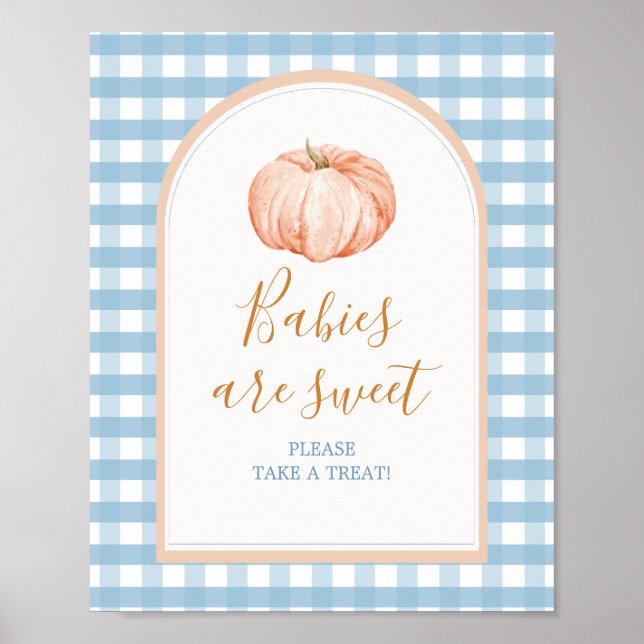 Pumpkin Boho Blue Gingham Spädbarn är Sweet Sign Poster (Framsidan)