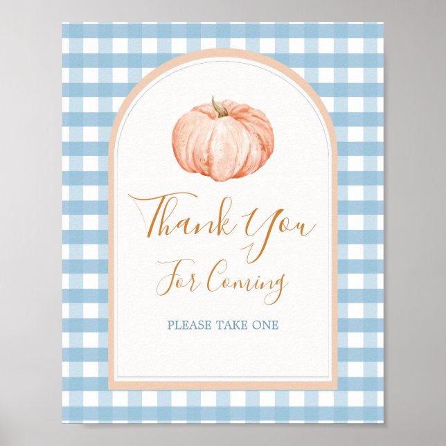 Pumpkin Boho Blue Gingham - Tack Poster (Framsidan)