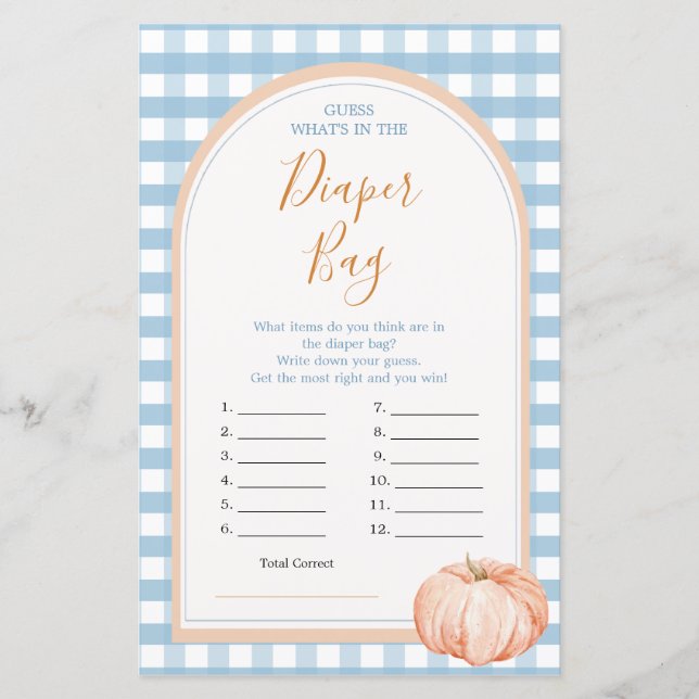 Pumpkin Boho Blue Gingham What's in Diaper Bag (Framsida)