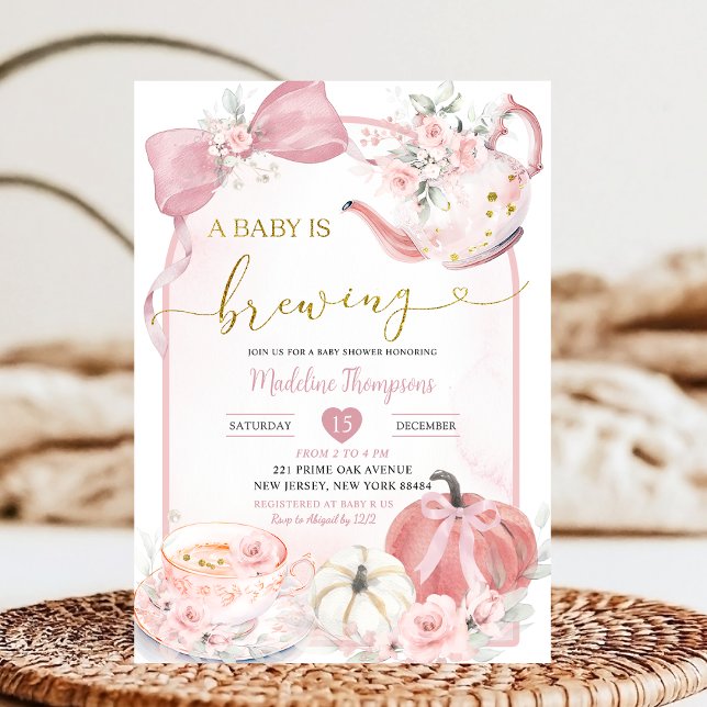 Pumpkin Boho Rosa Baby Brewing Baby Shower Inbjudningar (Skapare uppladdad)
