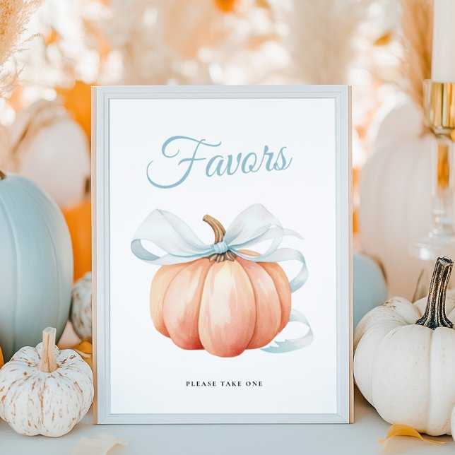 Pumpkin Bow Baby Shower Favors Table Sign Poster (Skapare uppladdad)