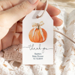 Pumpkin Bow Baby Shower-Märkre för Tack Presentetikett