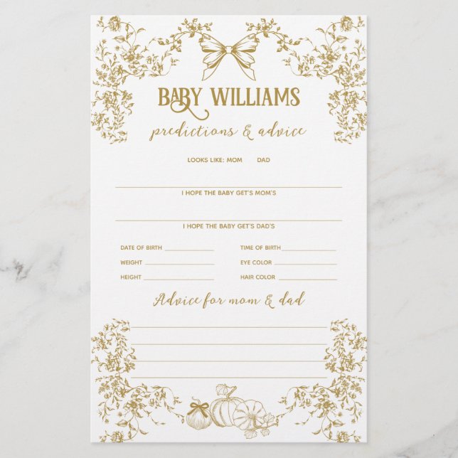 Pumpkin Bow Blommigt Baby Shower Predence Game (Framsida)