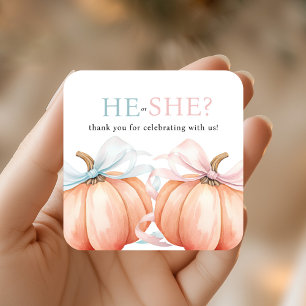 Pumpkin Bow Rosa Blue Gender Reveal Fyrkantigt Klistermärke