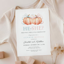 Pumpkin Bow Rosa Blue Gender Reveal-inbjudan