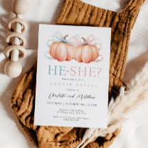 Pumpkin Bow Rosa Blue Gender Reveal-inbjudan