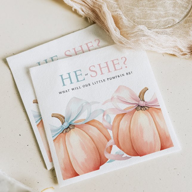 Pumpkin Bow Rosa Blue Gender Reveal Pappersservett (Skapare uppladdad)