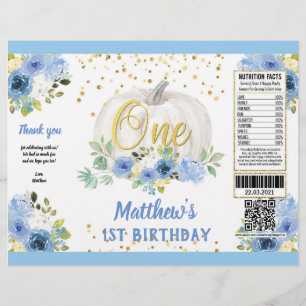 Pumpkin Boy 1st Birthday Blue Chip Bag Wrapper Reklamblad
