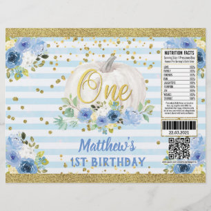 Pumpkin Boy 1st Birthday Blue Chip Bag Wrapper Reklamblad