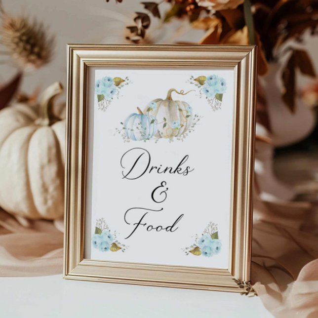 Pumpkin Boy Shower Drinks and Food Sign Poster (A little Pumpkin Drinks and Food Sign)