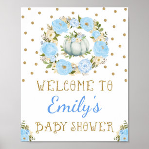 Pumpkin Boy Shower Välkomstskylt Blue Blommigt Poster