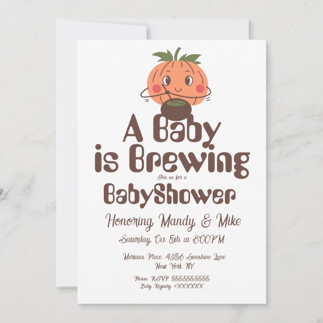 Pumpkin Brewn Baby Shower Halloween fest Inbjudningar (Framsida)
