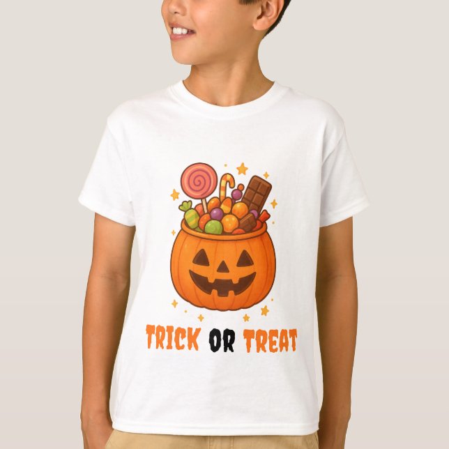 Pumpkin Bucket Fullt of Sweet - Halloween T Shirt (Framsida)