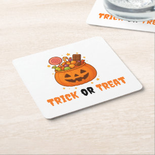 Pumpkin Bucket Fullt of Sweet - Halloween Underlägg Papper Kvadrat