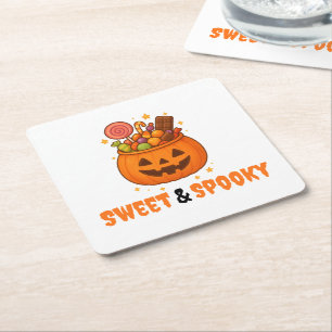 Pumpkin Bucket Fullt of Sweet - Halloween Underlägg Papper Kvadrat