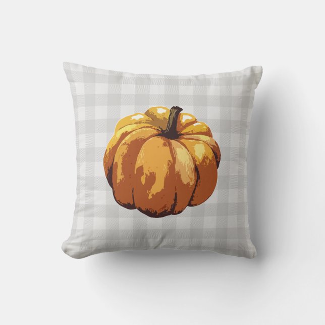 Pumpkin Buffalo Check Mönster Farmhouse Pillow Kudde (Framsida)