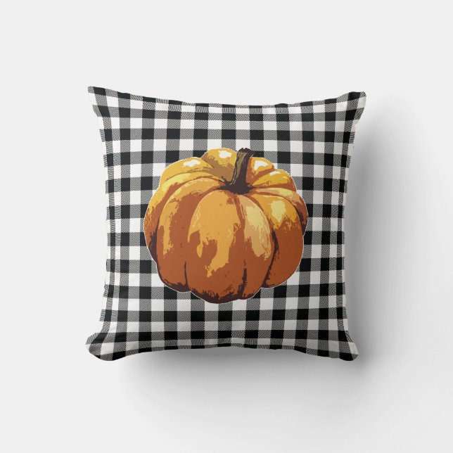 Pumpkin Buffalo Check Mönster Farmhouse Pillow Kudde (Framsida)