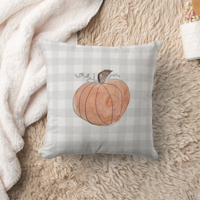 Pumpkin Buffalo Check Mönster Farmhouse Pillow Kudde (Filt)