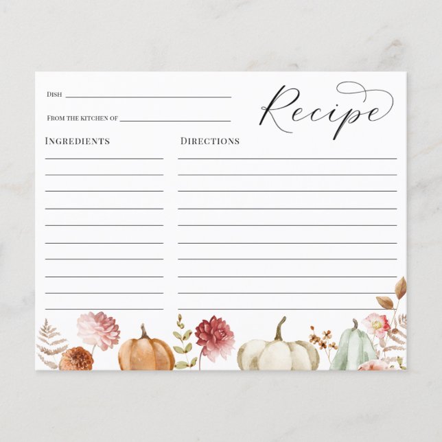 Pumpkin Burgundy Blommigt Möhippa Recept Card (Framsida)