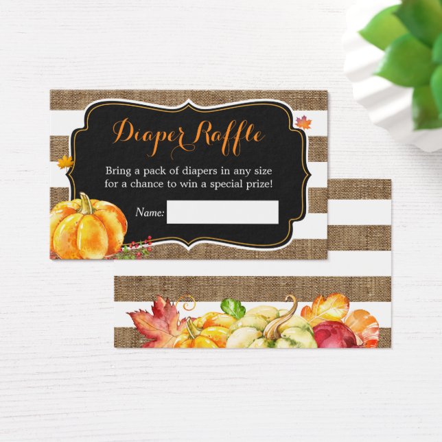 Pumpkin Burlap Fall Baby Shower Diaper Raffle Visitkort (Skivbord)