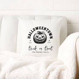 Pumpkin Bus eller godis Black och White Halloween Kudde