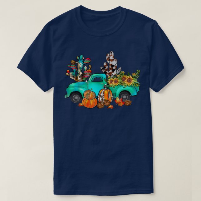 Pumpkin Cactus Fall Lastbil Solros Western Cowhid T Shirt (Design framsida)