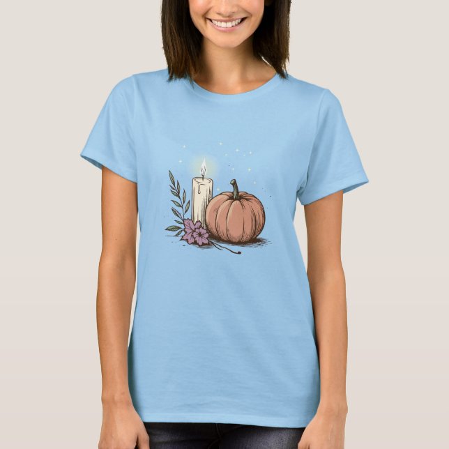 Pumpkin Candle med mjuk glöd T Shirt (Framsida)
