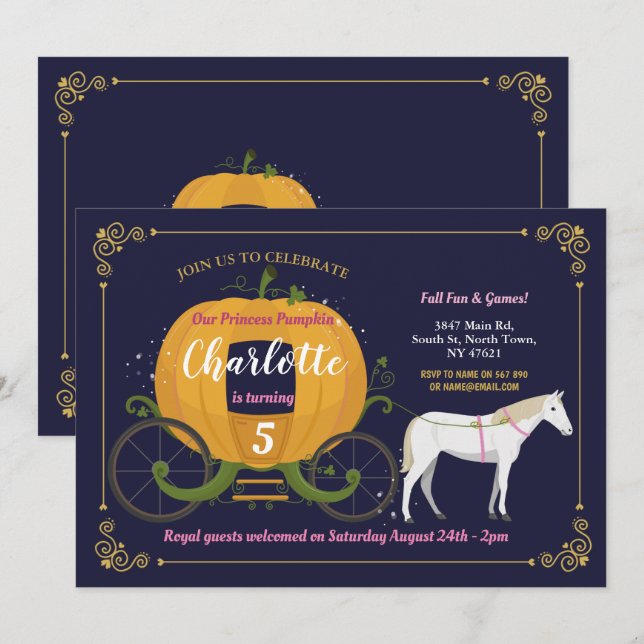 Pumpkin Carriage Horse Fall Flick kalas Inbjudningar (Fram/baksida)